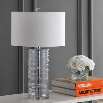 Cole 27.5" Modern Fused Glass Cylinder LED Table Lamp - JONATHAN Y